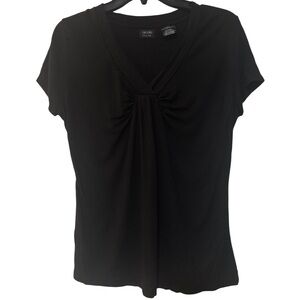 Nicole by Nicole Miller Black Cap Sleeve Ruched Blouse Soft - Size L